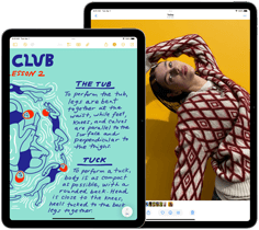 Egy
      13 és egy 11 hüvelykes iPad Air egymás mellett, mutatva a Liquid Retina kijelzőt