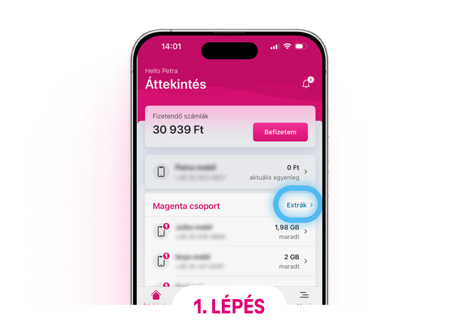 Első lépés a regisztrációhoz: Telekom fiók bejelentkezési oldal, szolgáltatások áttekintésével.