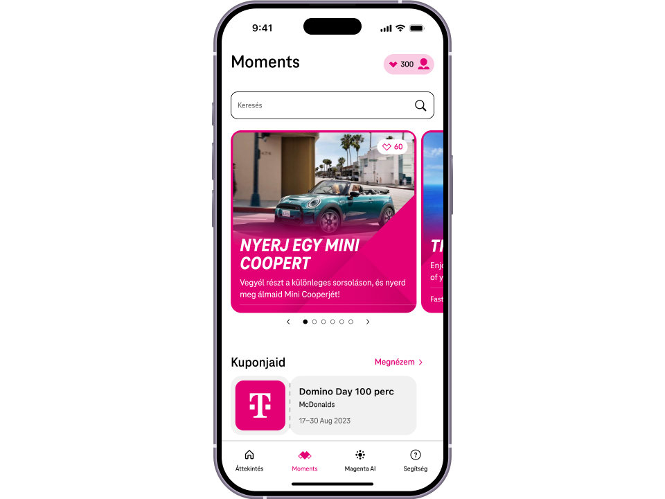 Telekom alkalmazás egy mobiltelefon kijelzőjén